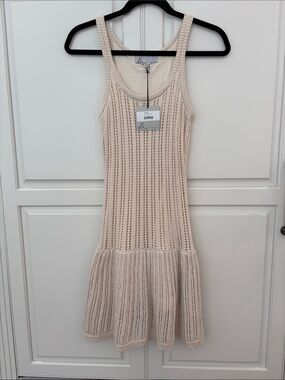 dh NEW YORK Beige Open-Knit Tank Dress with Flared Hem